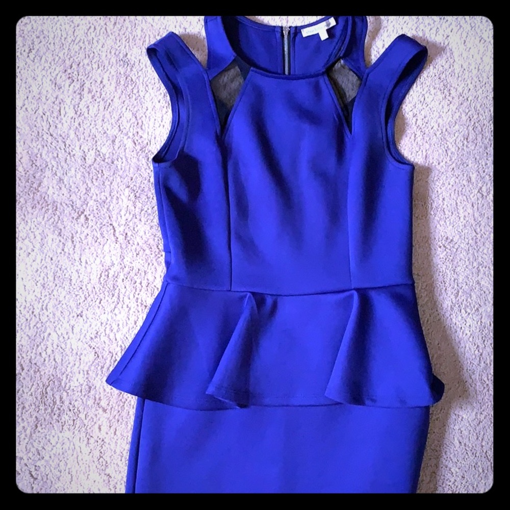 Blue peplum cutout shoulder dress